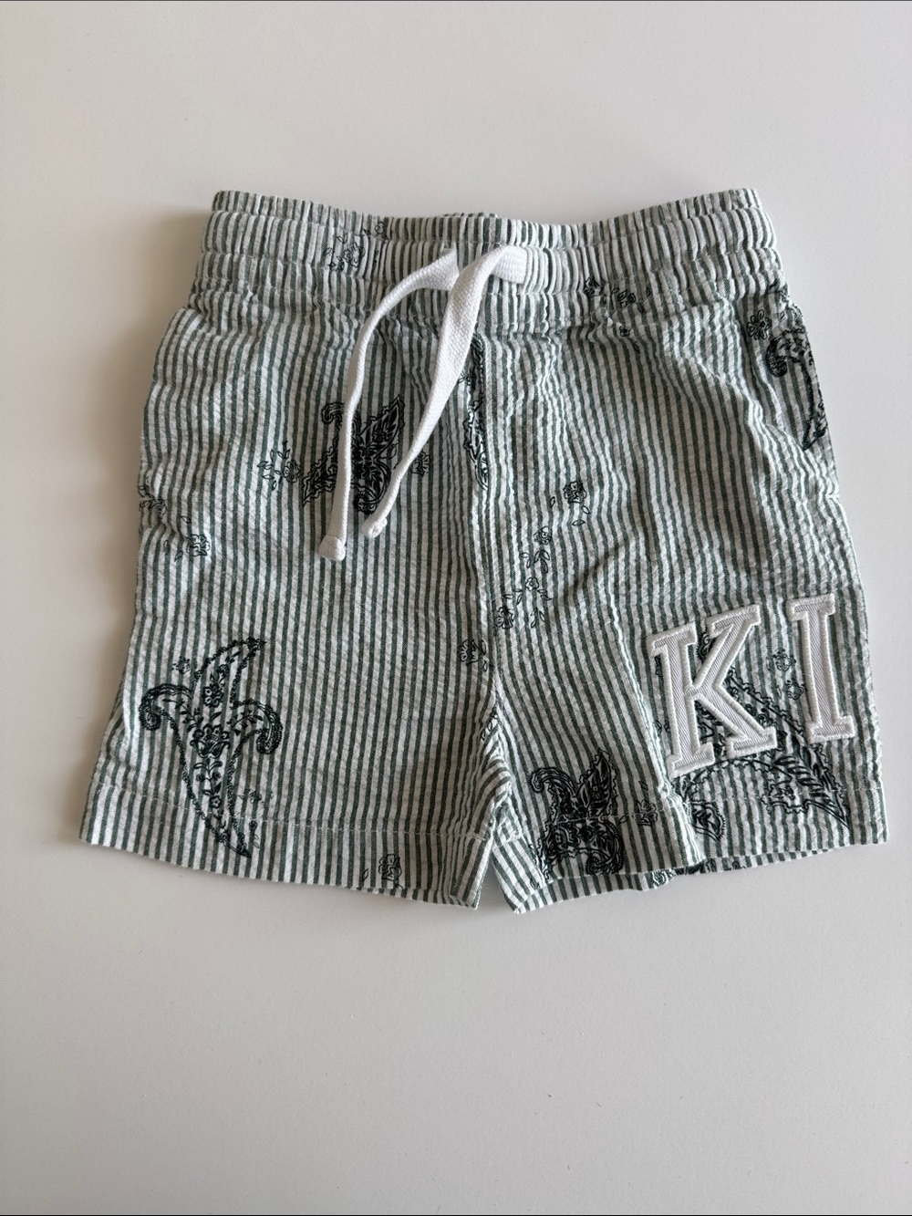Kith Green and White Striped Knit Drawstring Shorts